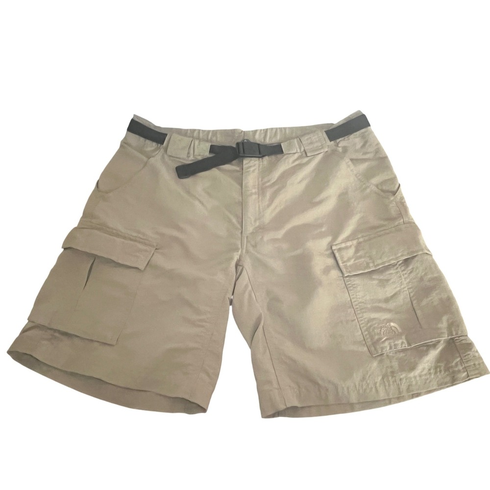 The North Face Cargo Hiking Shorts Mens L Tan Khaki Belted Outdoors Utility